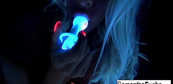  Samantha Saint gets off in this super hot black light solo